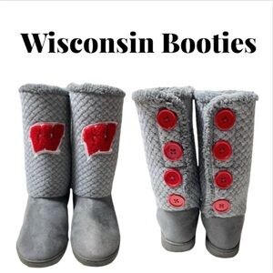 Wisconsin Badgers Gray & Red Fur Lined Knit Booties Women’s Size Medium (7/8)